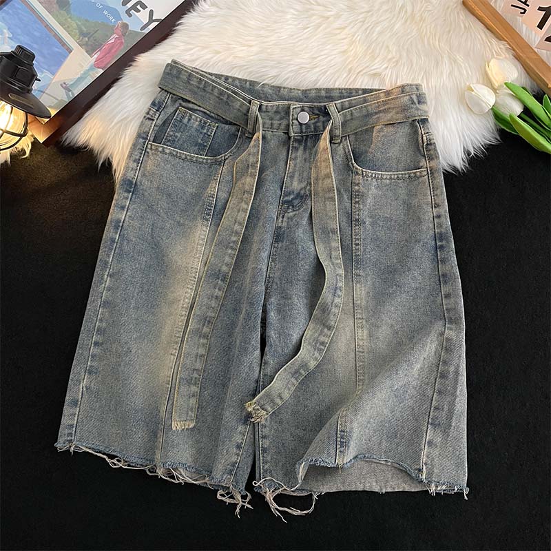 Street Fashion In Japanese - Summer Thin Fringed Denim Shorts Japanese