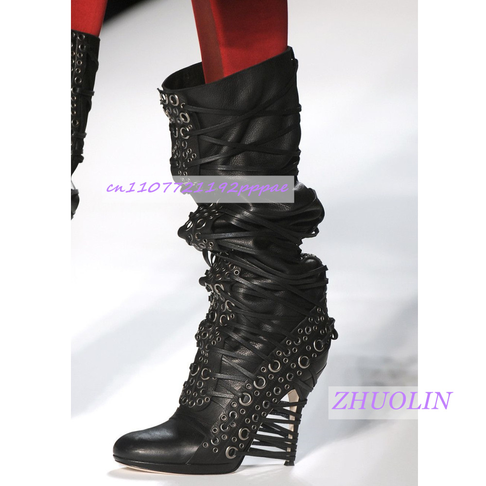 Street Fashion Show - Luxury Handcrafted Metal Eyelet Straight Boots
