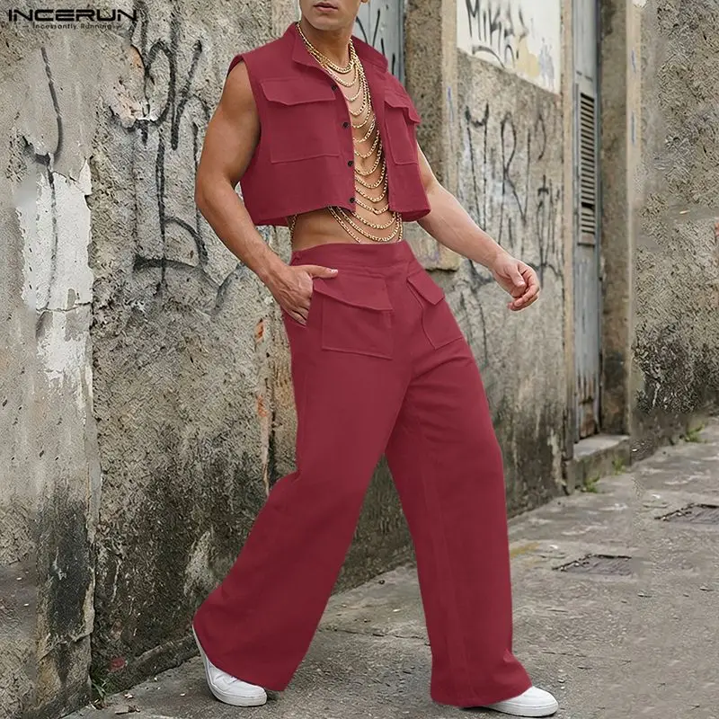 Street Summer Fashion - INCERUN Men Sets Solid Sleeveless Crop