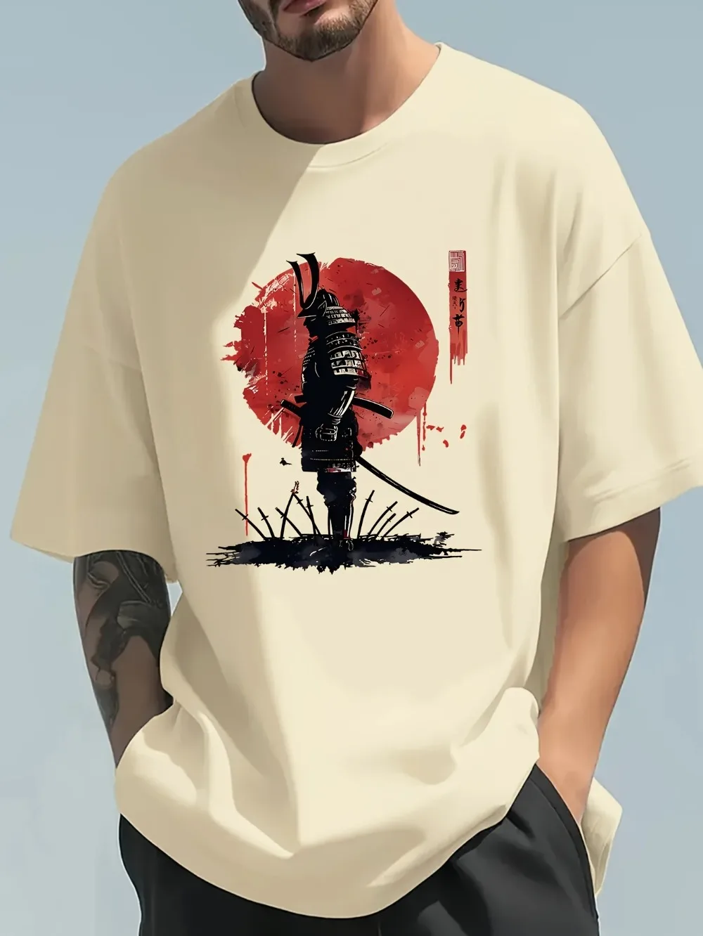 Street Fashion In Japanese - Fashiona Casual Loose Japanese Samurai Pattern