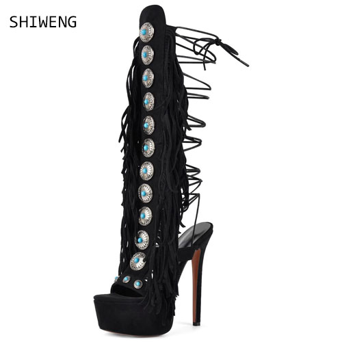 Street Fashion Model - Sexy Open Toe Ladies Tassel Gem
