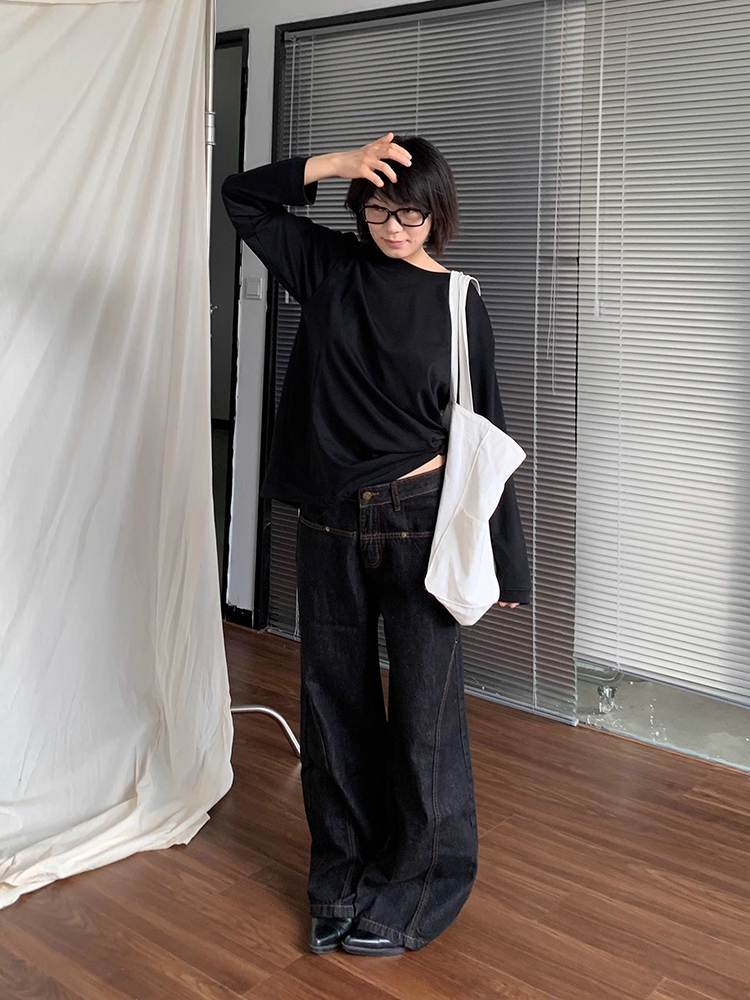 Korean Fashion Wide Leg Denim  - Korean Street Fashion Female review and price