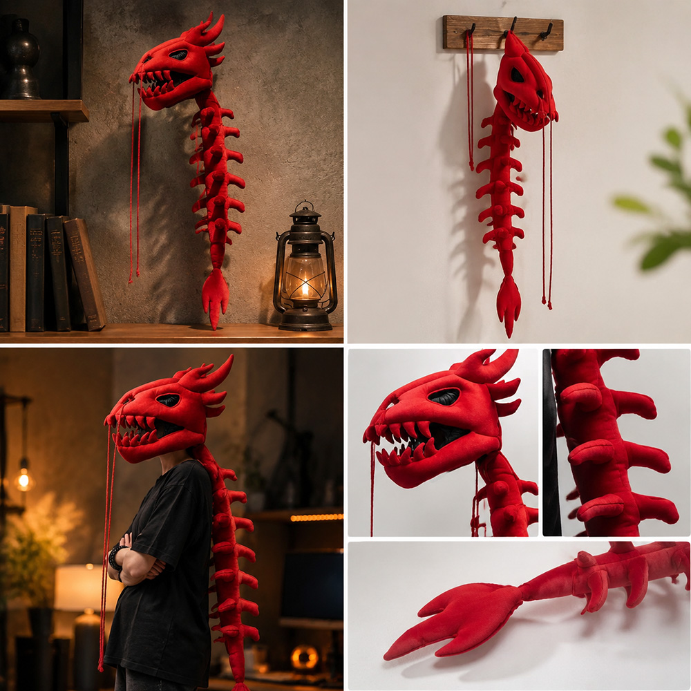 Dragon Skull Spine Plush Hood  - Street Fashion In Chinese review and price