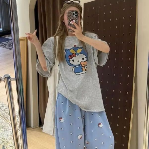 Short Sleeved Hello Kitty Prin - Street Summer Fashion review and price