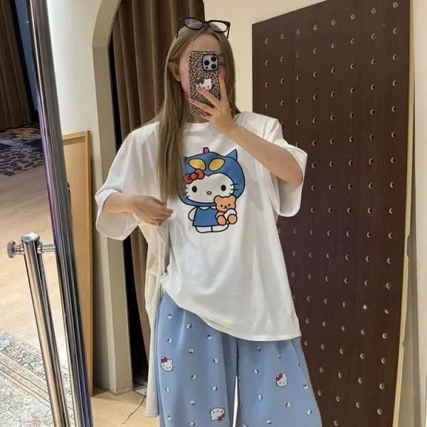 Short Sleeved Hello Kitty Prin - Street Summer Fashion review and price