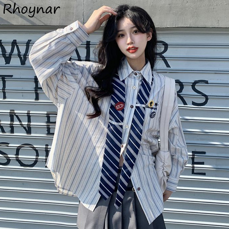 Striped Shirts Women Baggy Pre - Street Fashion In Japanese review and price