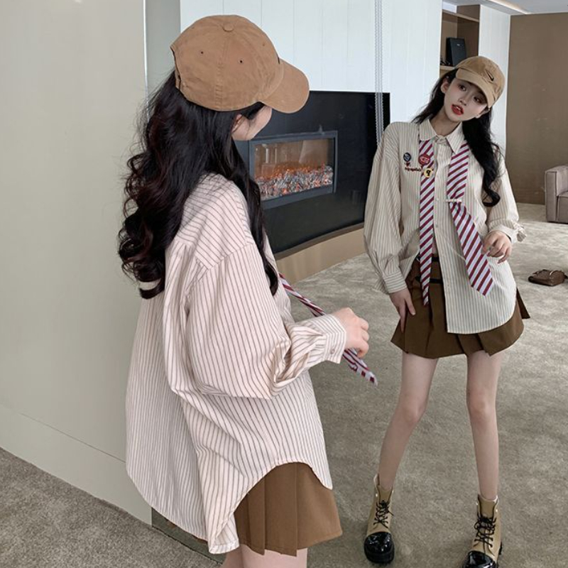 Striped Shirts Women Baggy Pre - Street Fashion In Japanese review and price