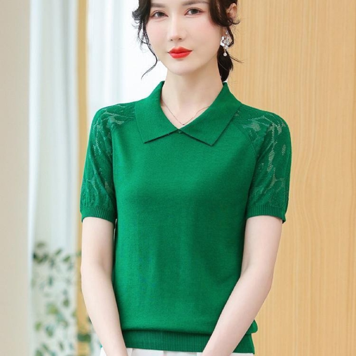 Women Summer Sweater Polo Neck - Korean Street Fashion Female review and price