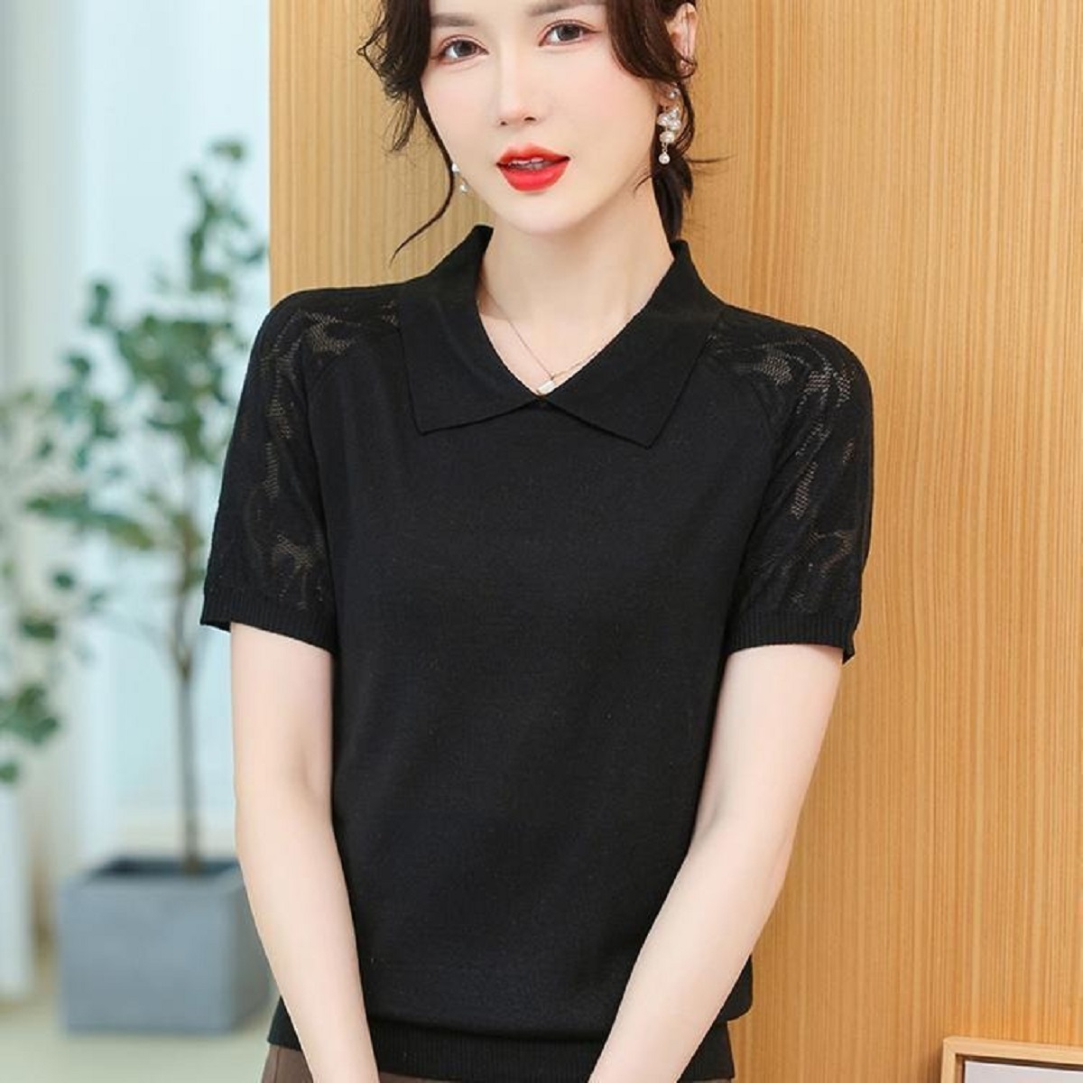 Women Summer Sweater Polo Neck - Korean Street Fashion Female review and price
