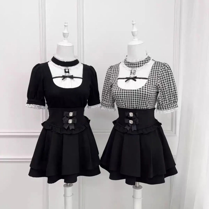 Gothic Sweet Ruffle Lace Plaid - Street Fashion In Japanese review and price