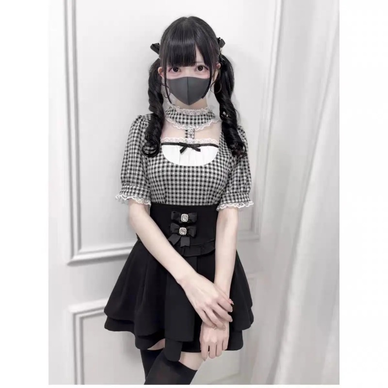 Gothic Sweet Ruffle Lace Plaid - Street Fashion In Japanese review and price
